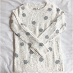 Lauren Conrad fuzzy white & gray polka dot sweater